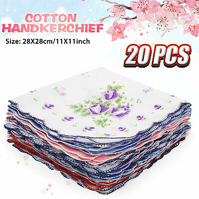20pcs Lot Ladies Women Vintage Cotton Quadrate Hankies Floral Handkerchief Decor